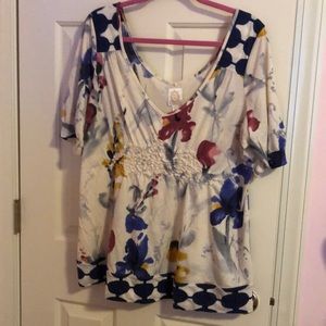 XL Anthropologie Floral Ruched Top